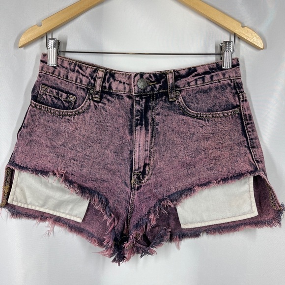 Urban Outfitters BDG Shorts High Rise Hi-Low Shortie Dark Pink Acid Wash Size 28 - Picture 1 of 6